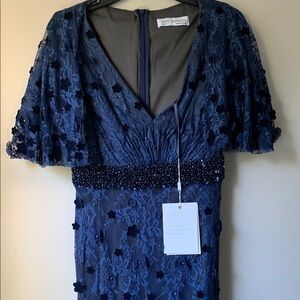 Mac Duggal Navy Blue Lace Dress